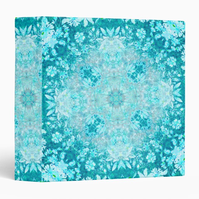 Turquoise Aqua Blue Floral Pattern  3 Ring Binder (Front/Spine)