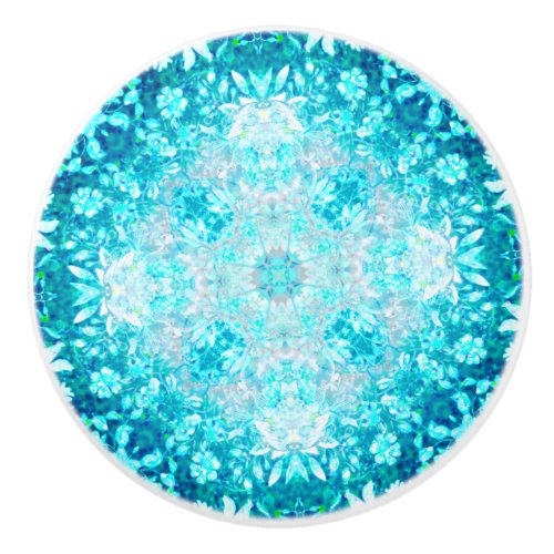 Turquoise Aqua Blue Floral Pattern    Ceramic Knob