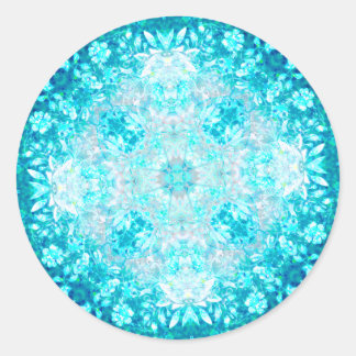 Turquoise Aqua Blue Floral Pattern Classic Round Sticker