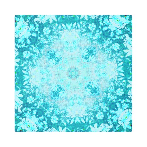 Turquoise Aqua Blue Floral Pattern  Metal Print