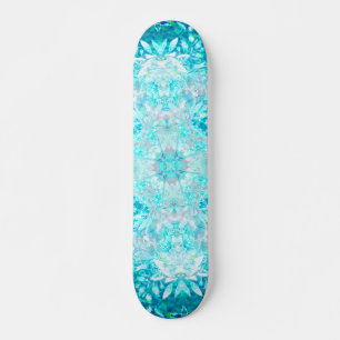 Turquoise Aqua Blue Floral Pattern Skateboard
