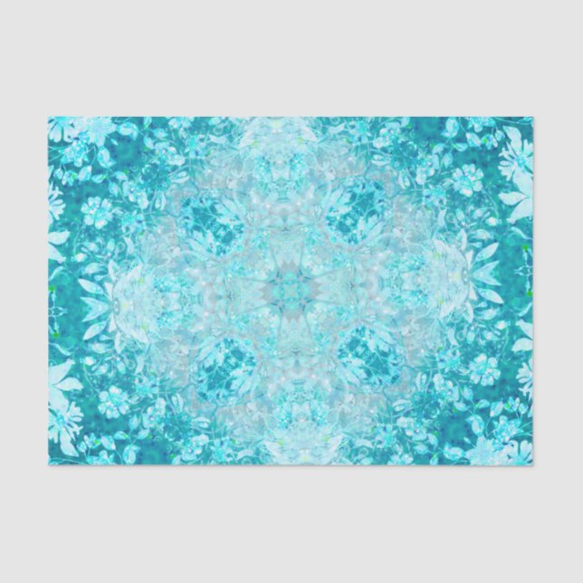 Turquoise Aqua Blue Floral Pattern  Tissue Paper (Front)