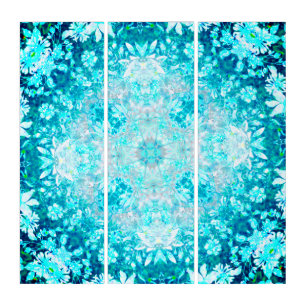 Turquoise Aqua Blue Floral Pattern  Triptych