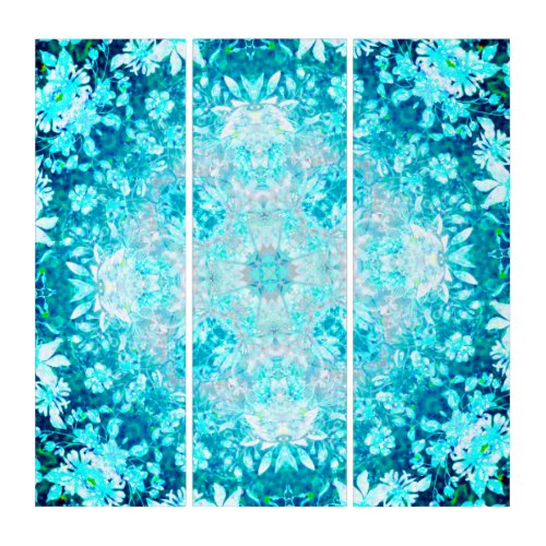 Turquoise Aqua Blue Floral Pattern  Triptych