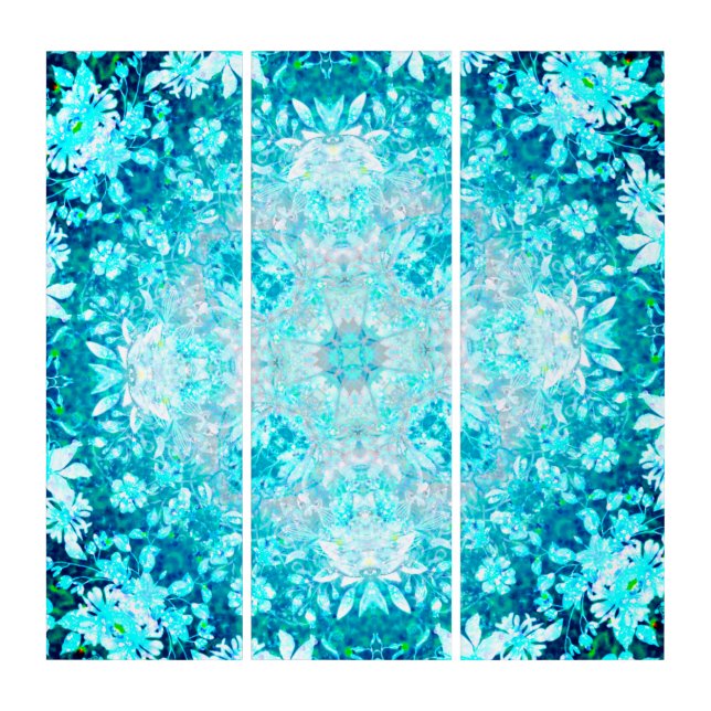 Turquoise Aqua Blue Floral Pattern  Triptych (Front)