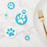 Turquoise Aqua Blue Glitter Paw Print Table Confetti
