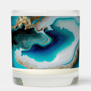 Turquoise Aqua Blue Gold Gemstone Acrylic Pour Art Scented Candle