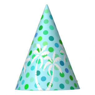 Turquoise Aqua Blue Lime Green Polkadots Pattern Party Hat