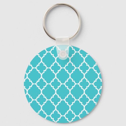 Turquoise Aqua Blue Quatrefoil Moroccan Pattern Keychain