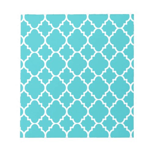 Turquoise Aqua Blue Quatrefoil Moroccan Pattern Notepad
