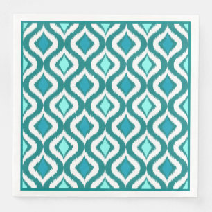 Turquoise Aqua Blue Retro Chic Ikat Drops Pattern Paper Dinner Napkins