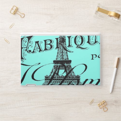 turquoise aqua blue scripts Paris Eiffel Tower HP Laptop Skin