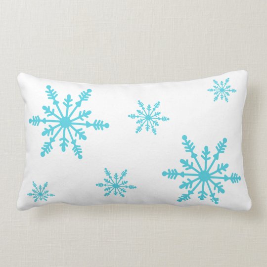 Turquoise Aqua Blue Snowflake Winter Lumbar Pillow