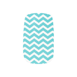 Turquoise Aqua Blue White Chevron Pattern Minx Nail Art