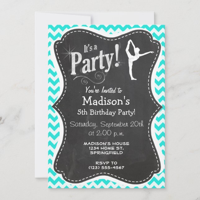 Turquoise, Aqua Color Chevron; Ballet Invitation (Front)