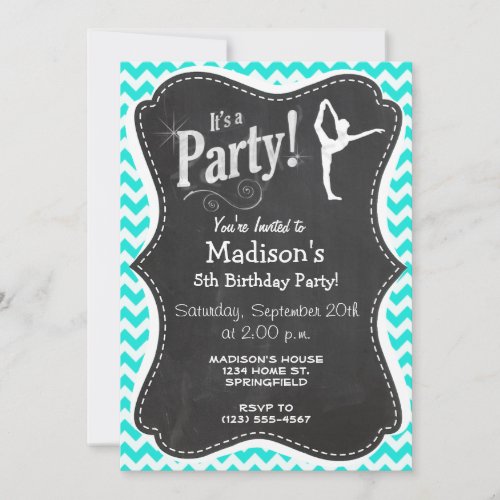 Turquoise, Aqua Color Chevron; Ballet Personalized Invitation