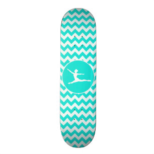 Turquoise, Aqua Color Chevron; Ballet Skateboard