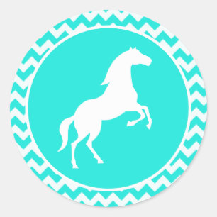 Turquoise, Aqua Color Chevron; Equestrian Classic Round Sticker