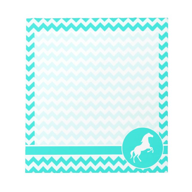 Turquoise, Aqua Color Chevron; Equestrian Notepad (Front)
