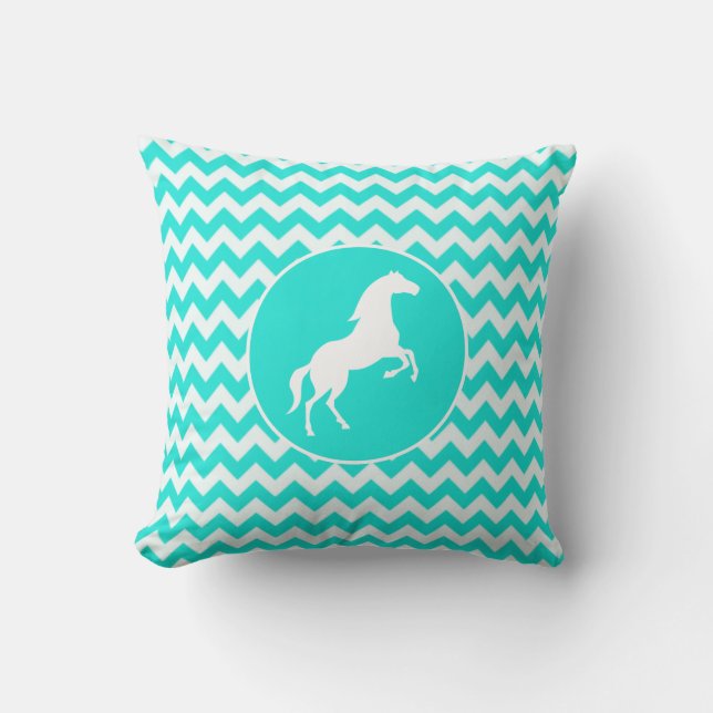 Turquoise, Aqua Color Chevron; Equestrian Throw Pillow (Front)