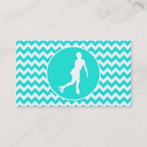 Turquoise Aqua Color Chevron Figure Skating Business Card