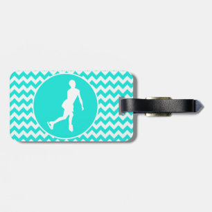 Turquoise, Aqua Color Chevron; Figure Skating Luggage Tag