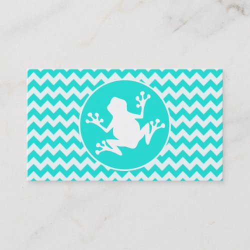 Turquoise, Aqua Color Chevron; Frog Business Card Templates