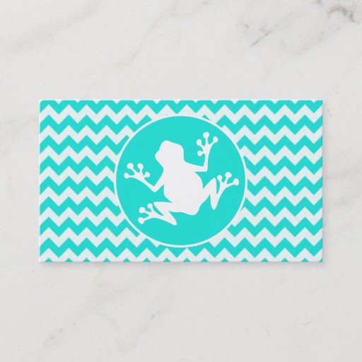 Customizable Turquoise, Aqua Color Chevron; Frog Business Card Templates