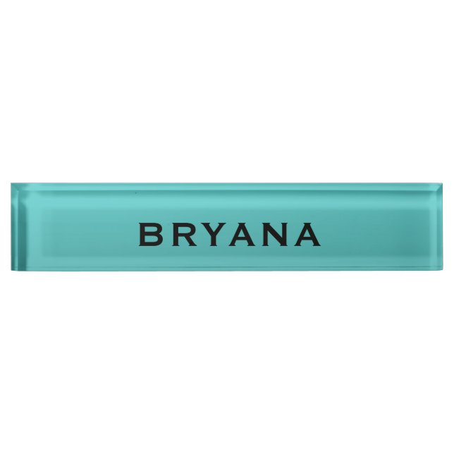 Turquoise Aqua Dipped Modern Personalized Desk Name Plate (Front)