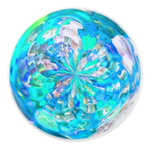 Turquoise Aqua Glass Effect Vortex Pattern Ceramic Knob