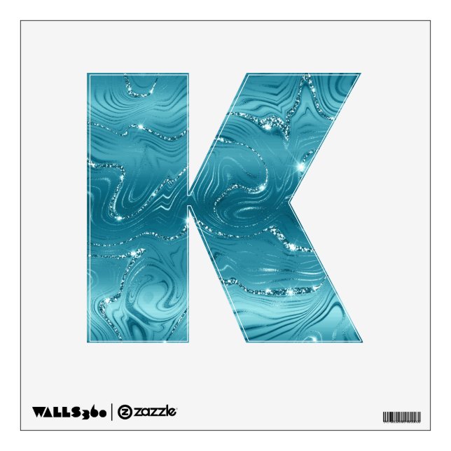 Turquoise Aqua Glitter Marble Letter Wall Decal (Front)