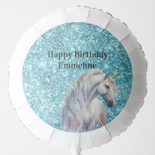 Turquoise Aqua Glitz Glitter Unicorn Balloon