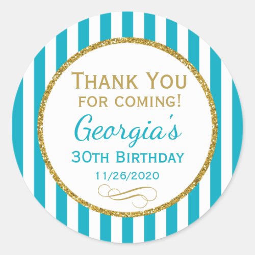 Turquoise Aqua Gold Birthday Thank You Favor Tags