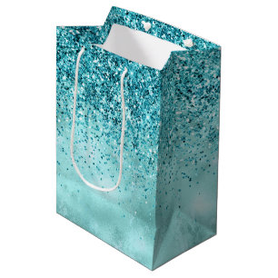 Turquoise Aqua Gold Glam Glitter Medium Gift Bag