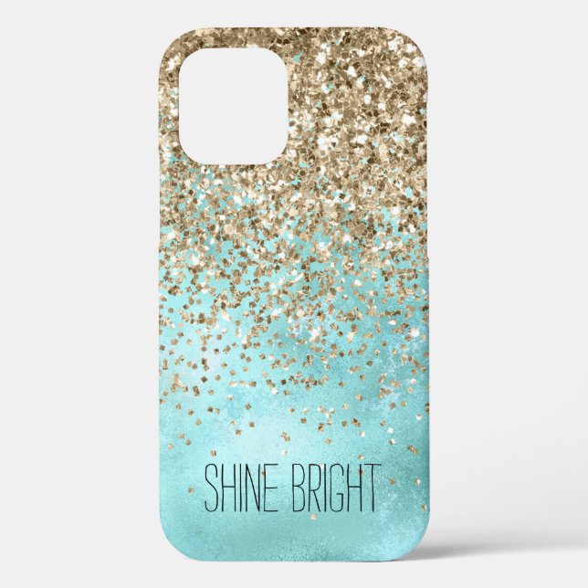 Turquoise Aqua Gold Glam Glitter Sparkle Case-Mate iPhone Case (Back)