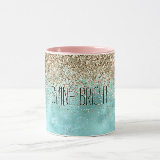 Turquoise Aqua Gold Glam Glitter Sparkle   Mug (Center)
