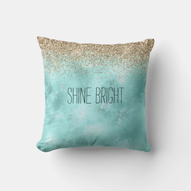 Turquoise Aqua Gold Glam Glitter Sparkle     Throw Pillow (Front)