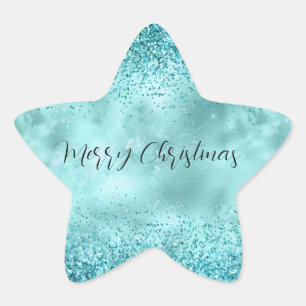 Turquoise Aqua Gold Glam Glitter Star Sticker