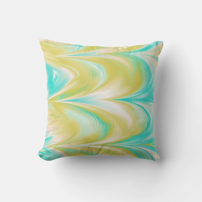 Turquoise Aqua Green Blue Gold Mustard Yellow Throw Pillow (Front)