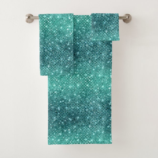Turquoise Aqua Green Sparkle Bath Towel Set (Insitu)