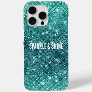 Turquoise Aqua Green Sparkle iPhone 15 Pro Max Case