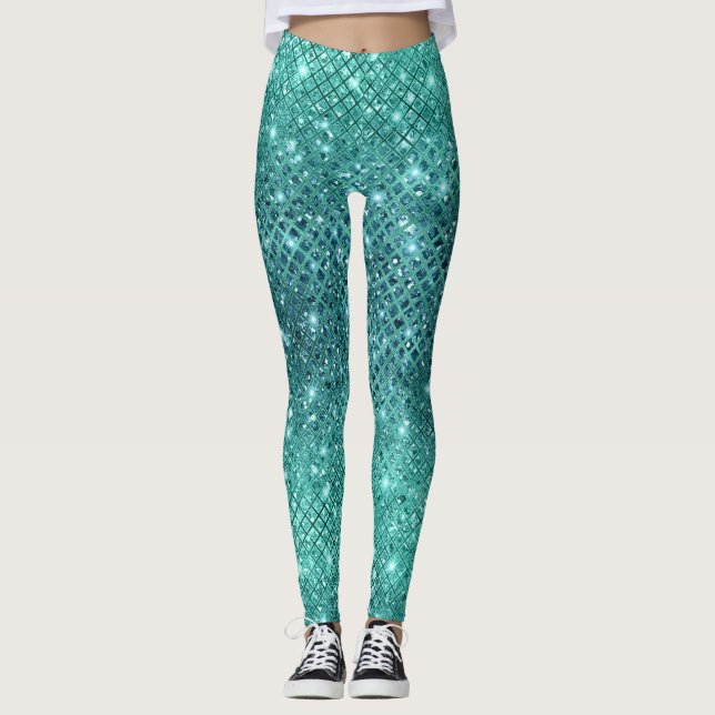 Turquoise Aqua Green Sparkle Leggings (Front)
