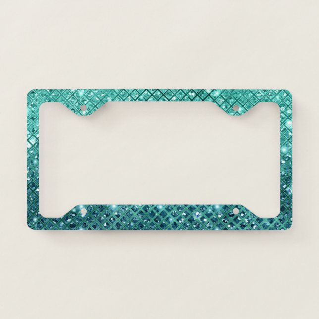Turquoise Aqua Green Sparkle License Plate Frame (Front)
