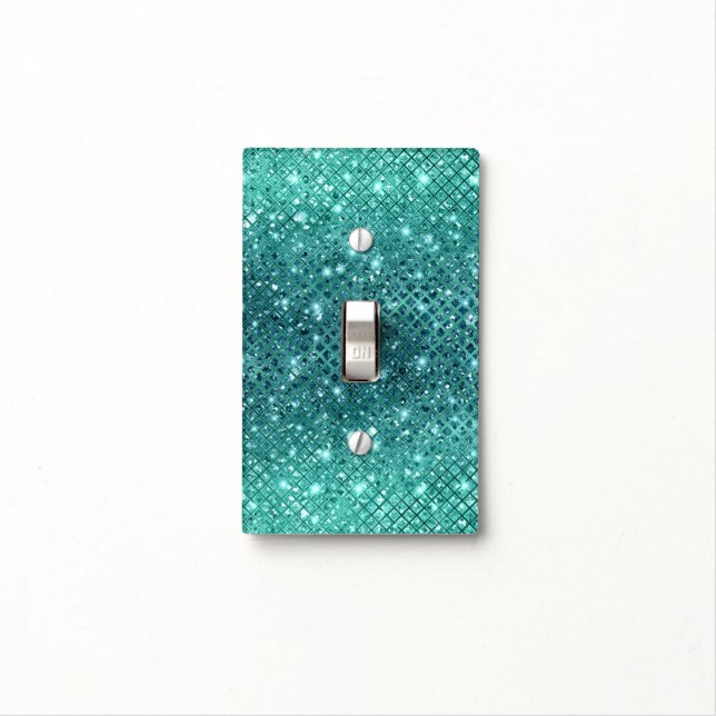 Turquoise Aqua Green Sparkle Light Switch Cover (In Situ)