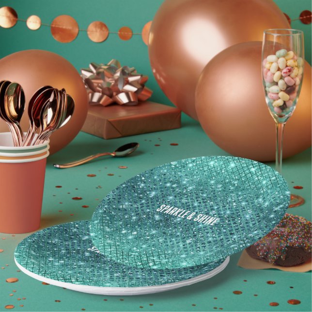 Turquoise Aqua Green Sparkle Paper Plates (Multi)