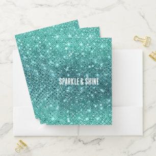 Turquoise Aqua Green Sparkle Pocket Folder