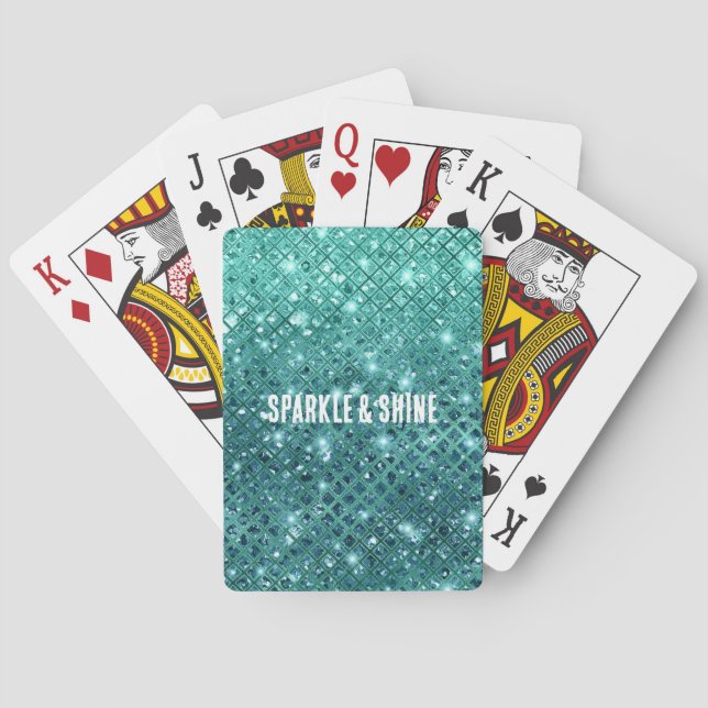 Turquoise Aqua Green Sparkle Poker Cards (Back)