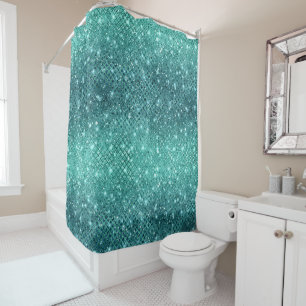 Turquoise Aqua Green Sparkle Shower Curtain