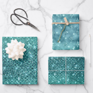 Turquoise Aqua Green Sparkle Wrapping Paper Sheets