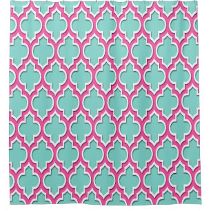 Turquoise Aqua Hot Pink White XL Moroccan #4DS Shower Curtain